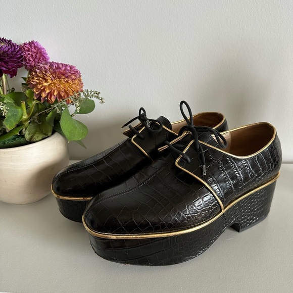 Dries Van Noten black & gold platform leather Oxford shoes - size 39 / US 8 - Picture 2 of 10